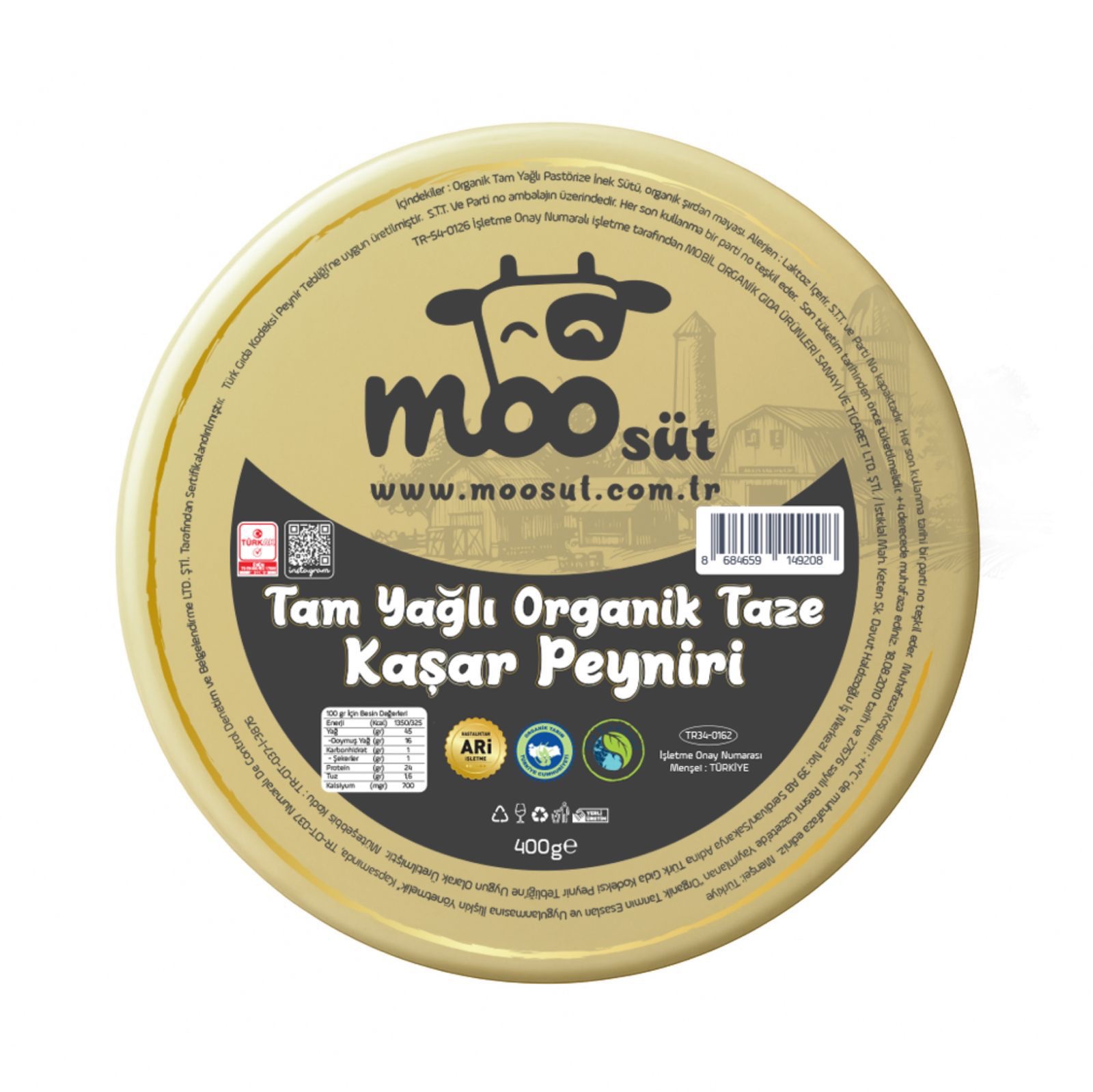 Organik Kaşar Peyniri (400gr) MOO